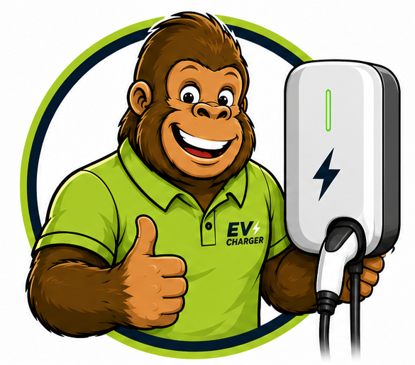 EV Charger Install Melbourne mascot holding a white wall-mounted home EV charger